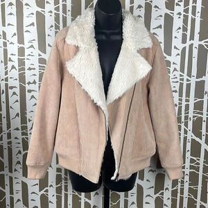 Minkpink Blush Corduroy Faux Fur Sherpa Lined Asymmetrical Zip Bomber Jacket XS